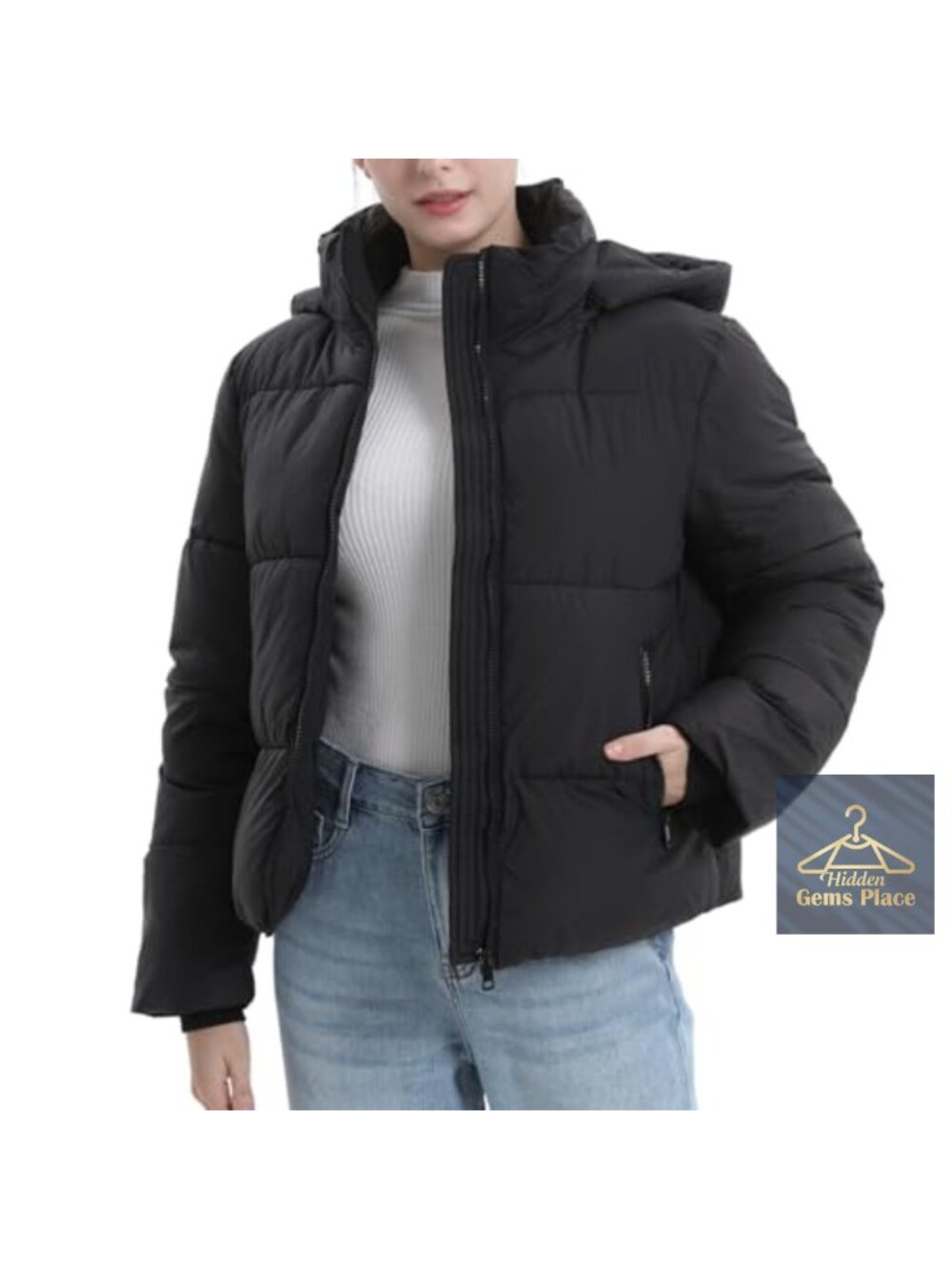Women's Cropped Puffer Jacket Quilted Warm Winter Coat with Hood